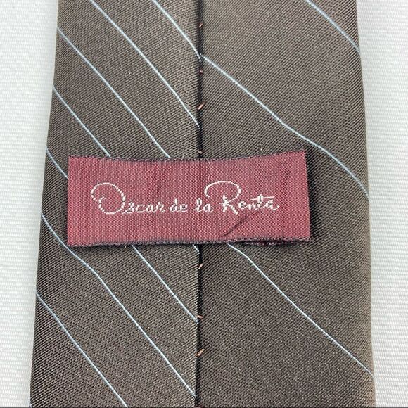 Vintage Oscar de la Renta Brown Necktie w/ Diagonal Stripes - Made in USA - Picture 8 of 8